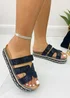 Love Lemonade Black Crystal Luxe Double Strap Sliders - Size 3 Image 3