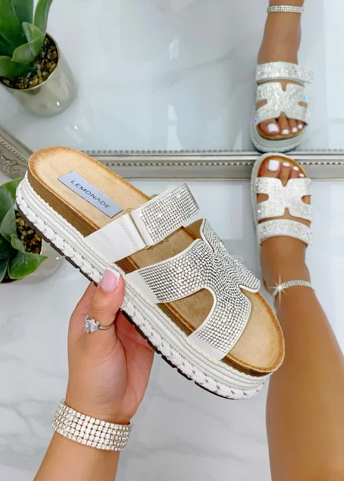 Love Lemonade Silver Crystal Luxe Double Strap Sliders - Size 3 Image 2