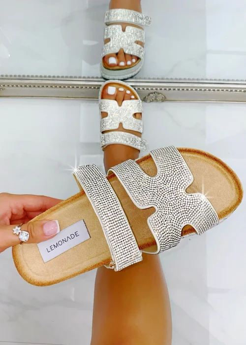 Love Lemonade Silver Crystal Luxe Double Strap Sliders - Size 3 Image 1