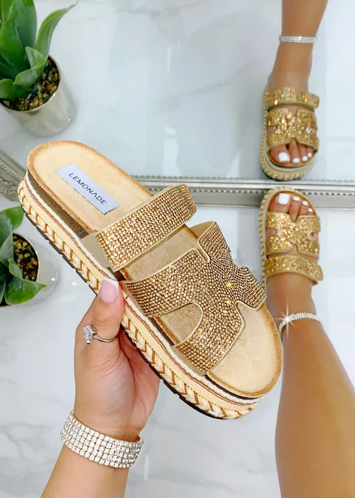 Love Lemonade Rose Gold Crystal Luxe Double Strap Sliders - Size 3 Image 2