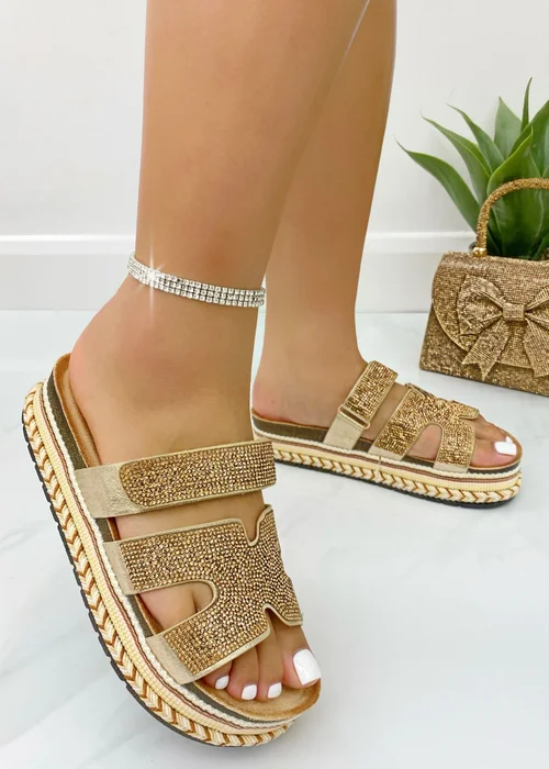 Love Lemonade Rose Gold Crystal Luxe Double Strap Sliders - Size 3 Image 3