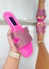 Love Lemonade Hot Pink Crystal Lush Halo Sliders - Size 4 Image 3