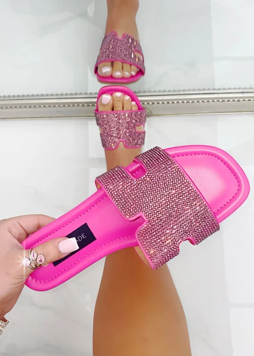 Love Lemonade Hot Pink Crystal Lush Halo Sliders - Size 4 Image 1