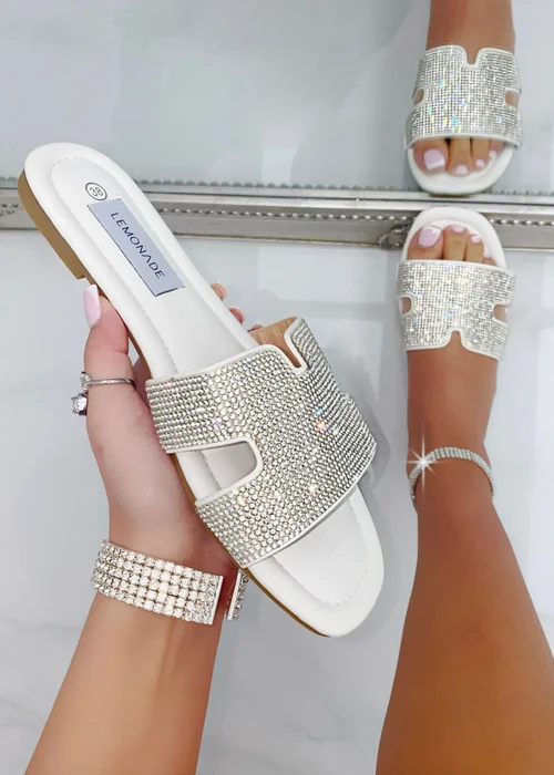 Love Lemonade White Crystal Lush Halo Sliders - Size 4 Image 3