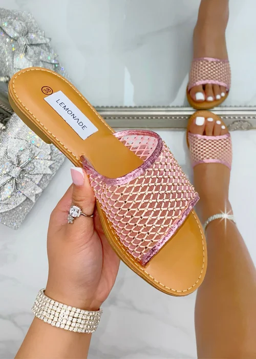 Love Lemonade Pink Crystal Gem Mesh Sliders - Size 4 Image 3