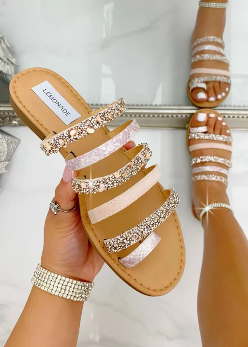 Love Lemonade Pink Crystal Glam Wrap Toe Sliders - Size 3 Image 2