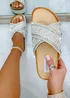 Love Lemonade Silver Crystal Shimmer Wedge Sliders - Size 3 Image 3