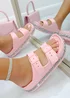 Love Lemonade Pink Crystal Trim Lightweight Double Strap Sliders - Size 4 Image 3