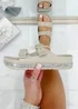 Love Lemonade Mocha Crystal Trim Lightweight Double Strap Sliders - Size 5 Image 2