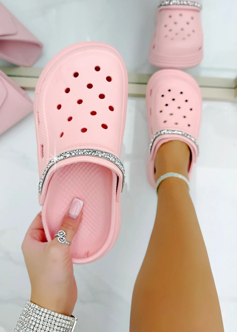 Love Lemonade Pink Crystal Strap Platform Crox Clogs - Size 4 Image 1