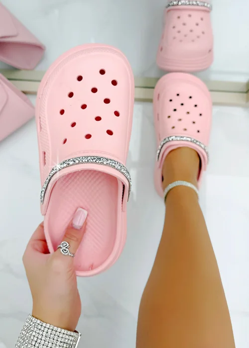 Love Lemonade Pink Crystal Strap Platform Crox Clogs - Size 4 Image 1
