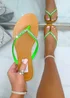 Love Lemonade Green Crystal Sparkle Flip Flops - Size 8 Image 2