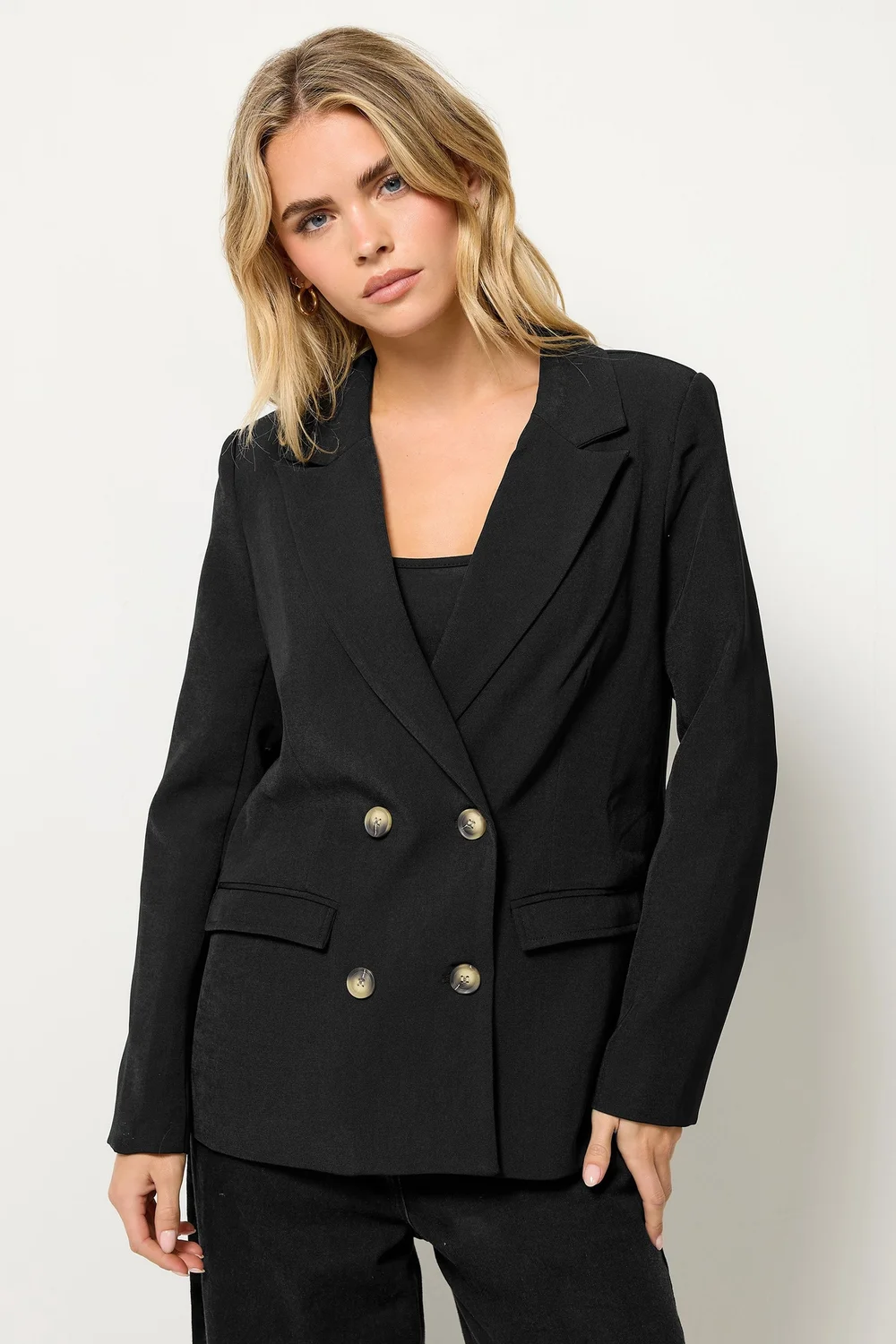 PixieGirl Petite Black Tailored Double Breasted Blazer - 12 Image 2