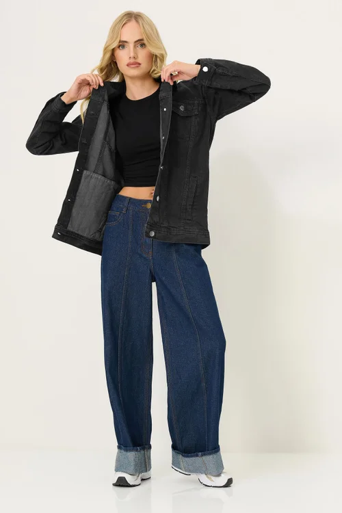 PixieGirl Petite Black Washed Oversized Denim Jacket - 14 Image 2