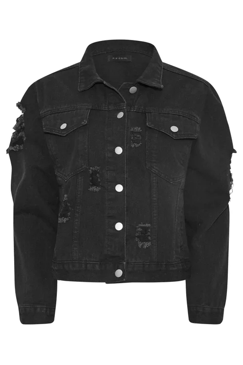 PixieGirl Petite Black Distressed Denim Jacket - 10 Image 2