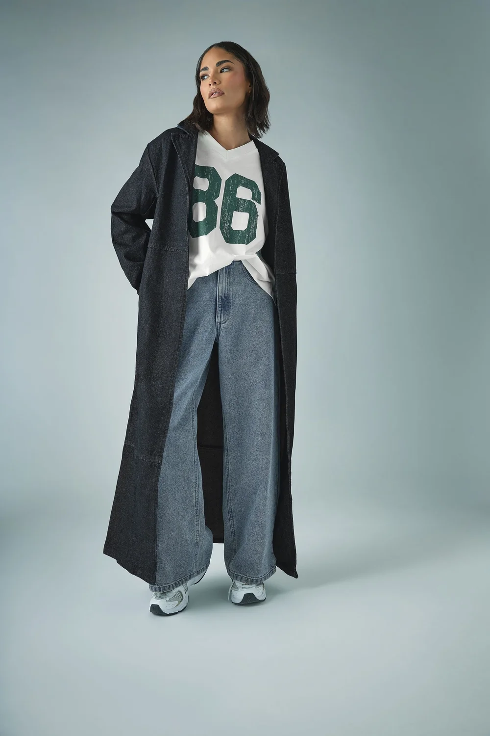 PixieGirl Petite Indigo Blue Denim Belted Trench Coat - 12 Image 1