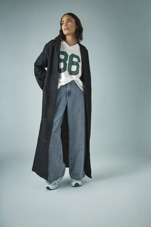 PixieGirl Petite Indigo Blue Denim Belted Trench Coat - 12 Image 1