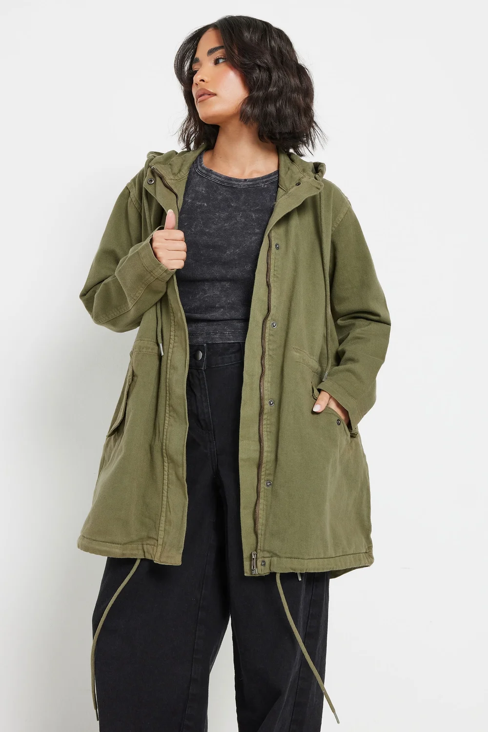 PixieGirl Petite Khaki Green Twill Parka Coat - 8 Image 2