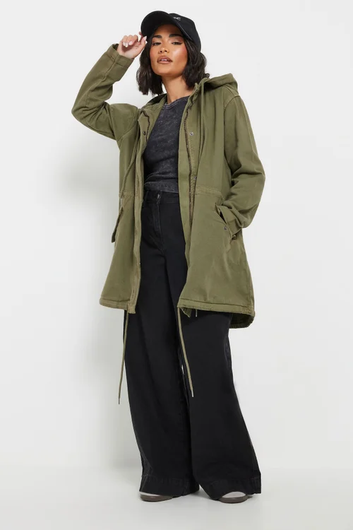 PixieGirl Petite Khaki Green Twill Parka Coat - 8 Image 4