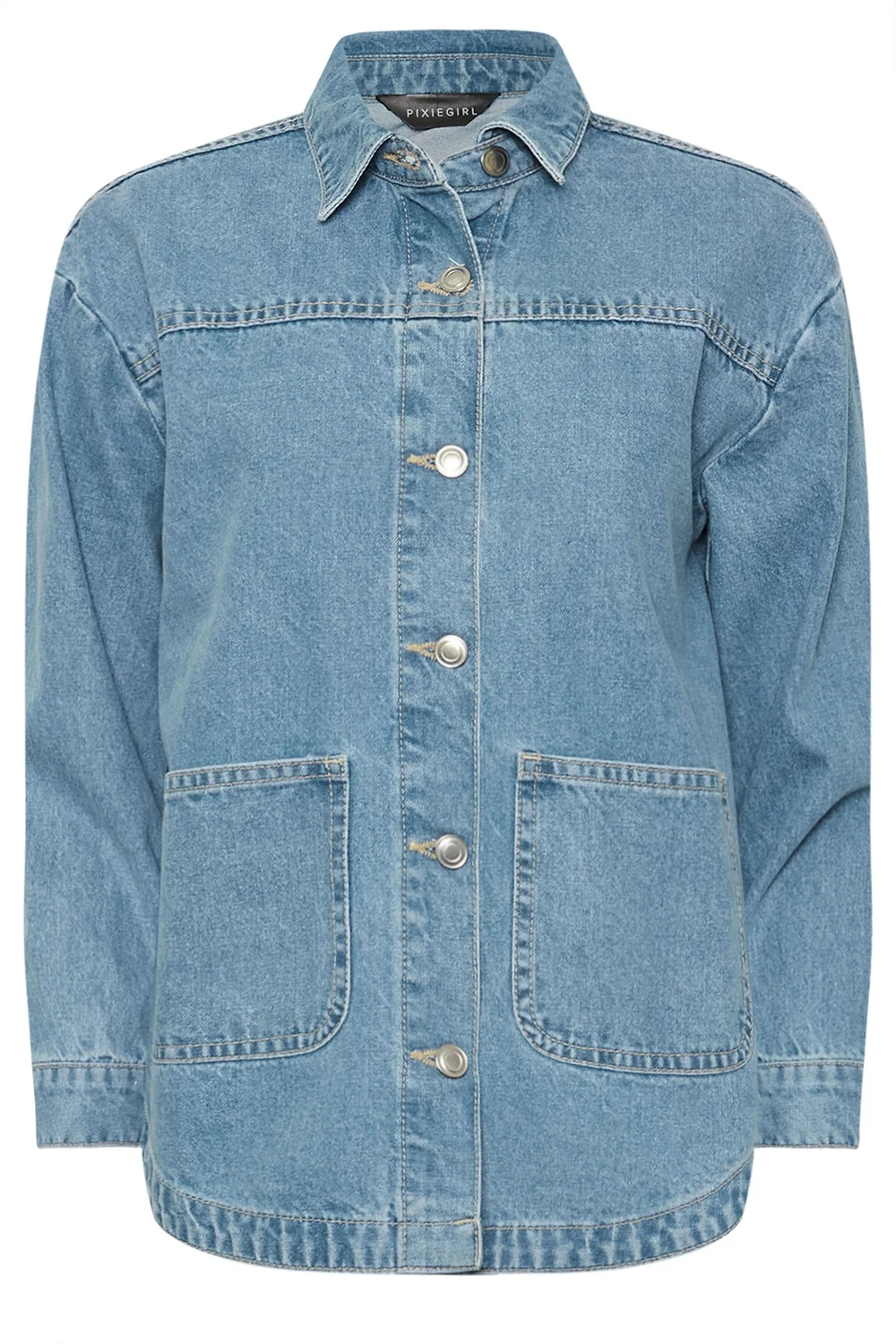 PixieGirl Petite Light Blue Denim Shacket - 14 Image 5