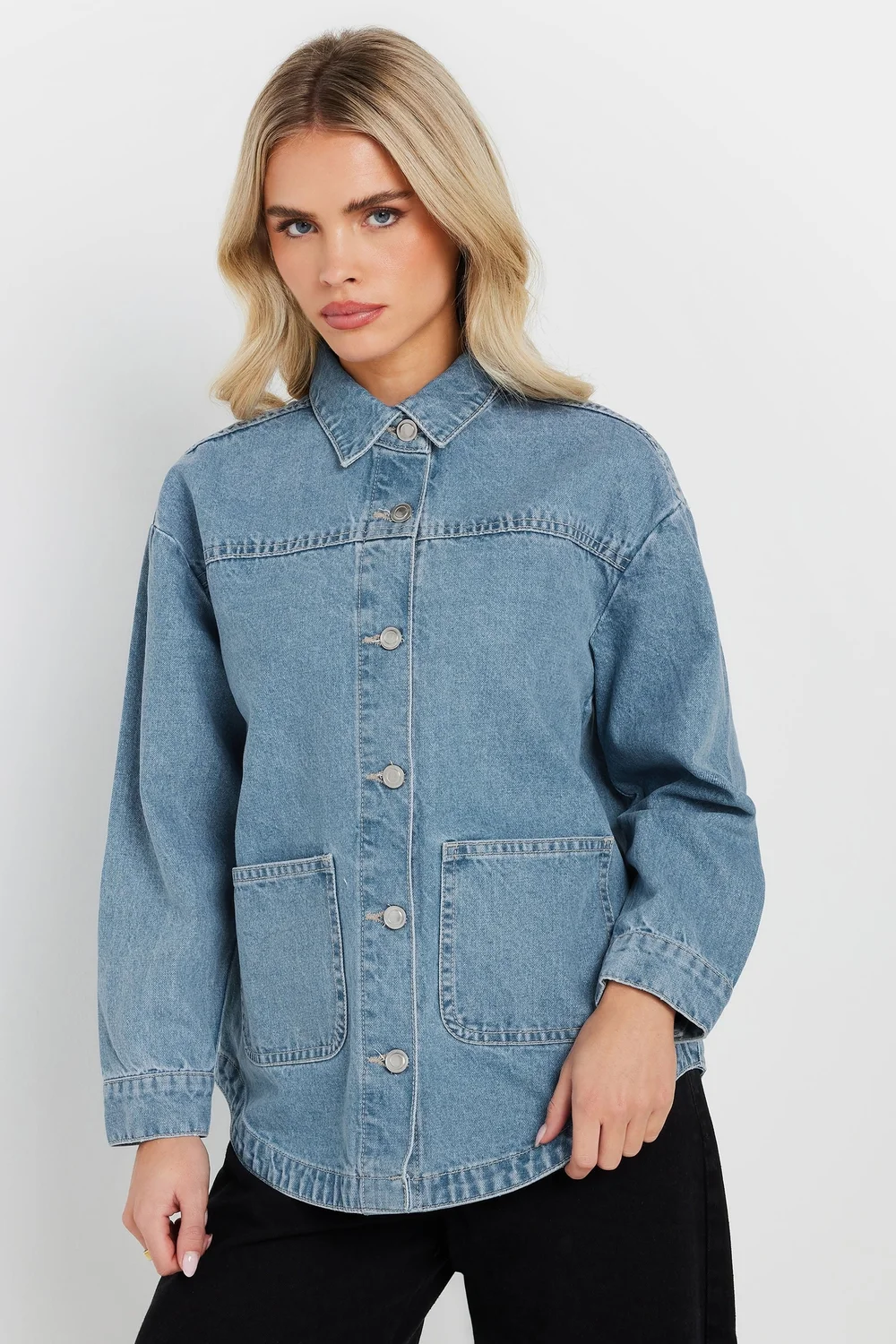 PixieGirl Petite Light Blue Denim Shacket - 14 Image 1