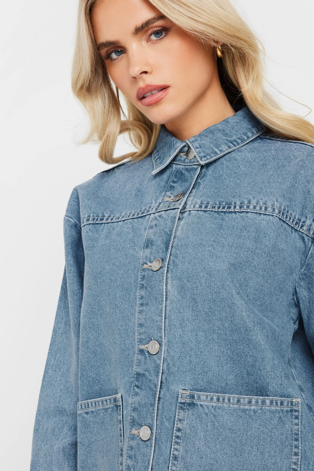 PixieGirl Petite Light Blue Denim Shacket - 14 Image 4