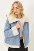 PixieGirl Petite Light Blue Denim Borg Zip Jacket - 12 Image 1