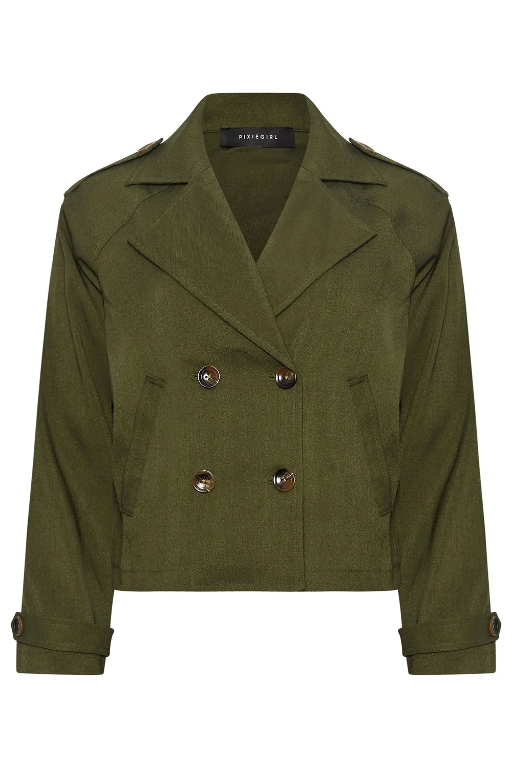 PixieGirl Petite Olive Green Cropped Trench Duster Coat - 12 Image 5