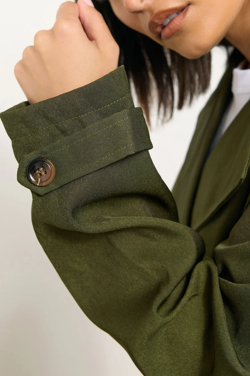 PixieGirl Petite Olive Green Cropped Trench Duster Coat - 12 Image 4