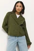 PixieGirl Petite Olive Green Cropped Trench Duster Coat - 12 Image 1