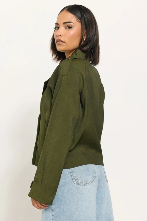 PixieGirl Petite Olive Green Cropped Trench Duster Coat - 12 Image 3