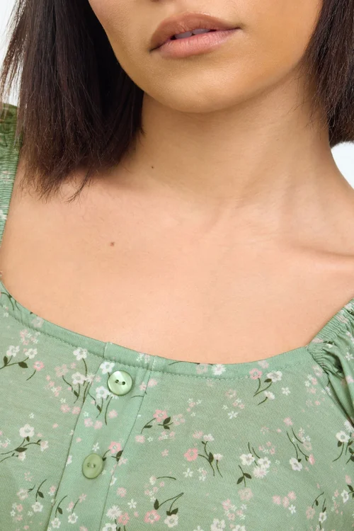 PixieGirl Petite Sage Green Ditsy Floral Print Mini Dress - 12 Image 4