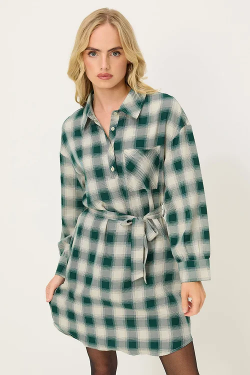 PixieGirl Petite Green Check Print Shirt Dress - 6 Image 1