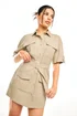PixieGirl Petite Beige Brown Utility Mini Dress - 12 Image 1