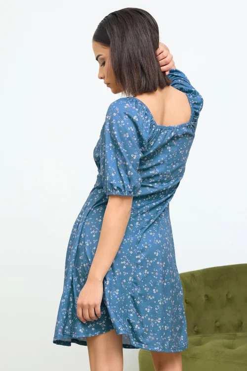 PixieGirl Petite Blue Ditsy Floral Print Mini Dress - 12 Image 3