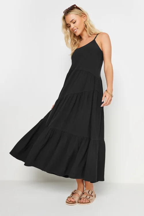 PixieGirl Petite Black Asymmetric Tiered Maxi Dress - 8 Image 3