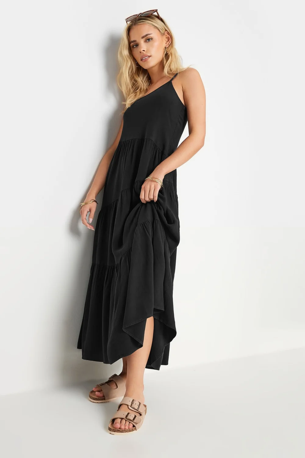 PixieGirl Petite Black Asymmetric Tiered Maxi Dress - 8 Image 2