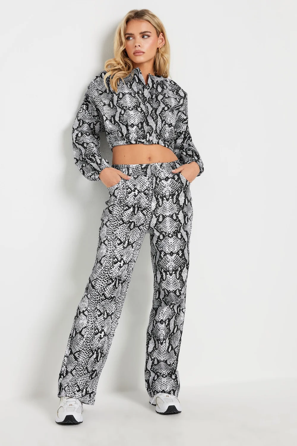 PixieGirl Petite Grey Snake Print Denim Bomber Jacket - 18 Image 2