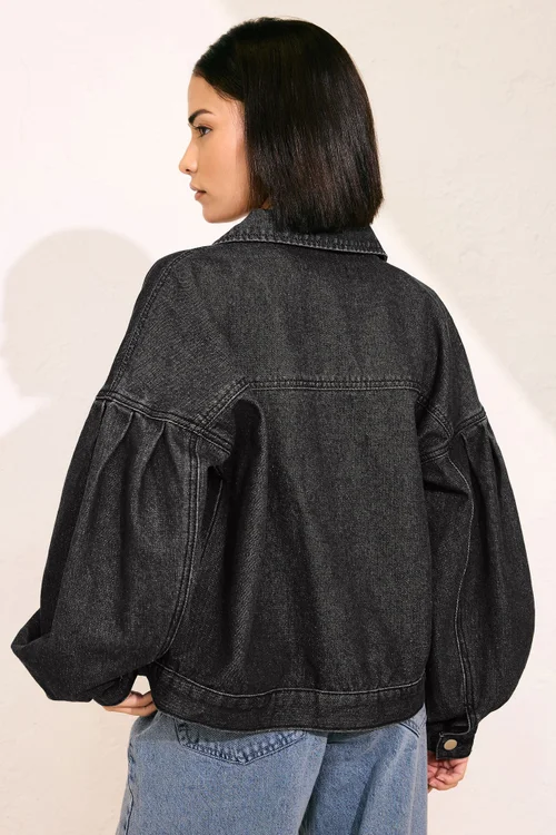 PixieGirl Petite Black Denim Balloon Sleeve Jacket - 12 Image 3