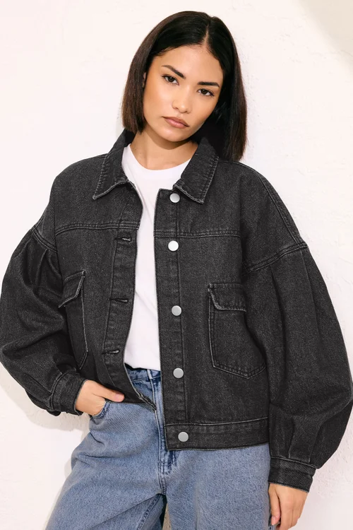 PixieGirl Petite Black Denim Balloon Sleeve Jacket - 12 Image 1