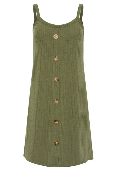 PixieGirl Petite Khaki Green Button Front Sleeveless Dress - 14 Image 5