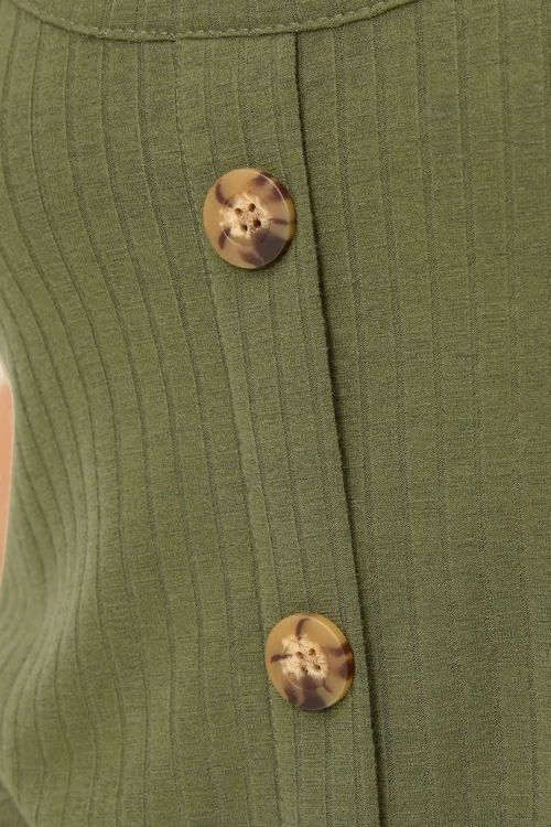 PixieGirl Petite Khaki Green Button Front Sleeveless Dress - 14 Image 4