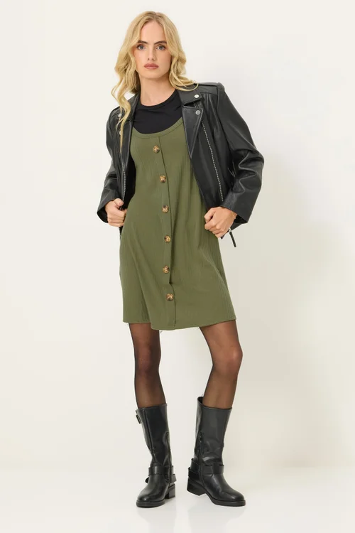 PixieGirl Petite Khaki Green Button Front Sleeveless Dress - 14 Image 2