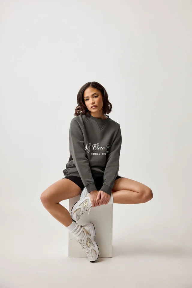 Pixiegirl Grey Self Care Club Sweatshirt Dress