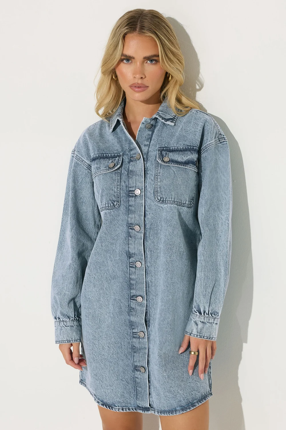 PixieGirl Petite Blue Denim Shirt Mini Dress - 8 Image 2
