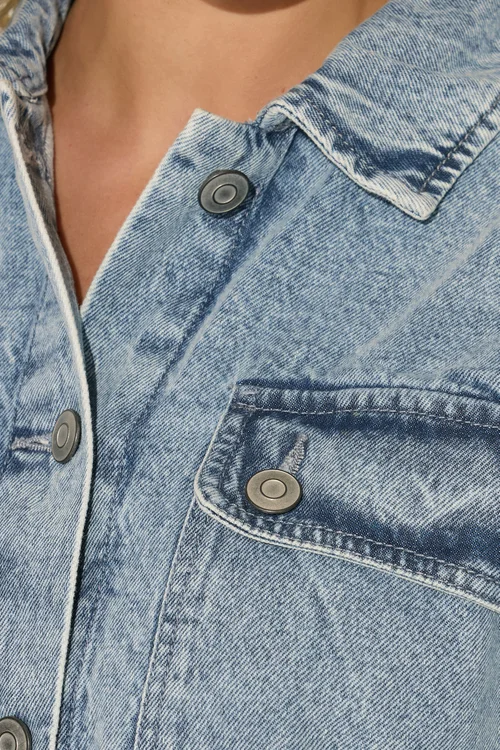 PixieGirl Petite Blue Denim Shirt Mini Dress - 8 Image 4