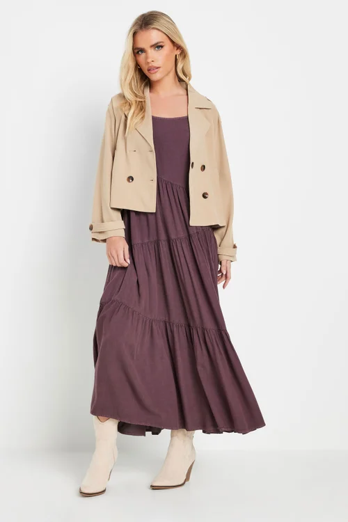 PixieGirl Petite Burgundy Red Acid Wash Asymmetric Tiered Maxi Dress - 10 Image 3