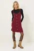 PixieGirl Petite Burgundy Red Ribbed Button Mini Dress - 16 Image 2