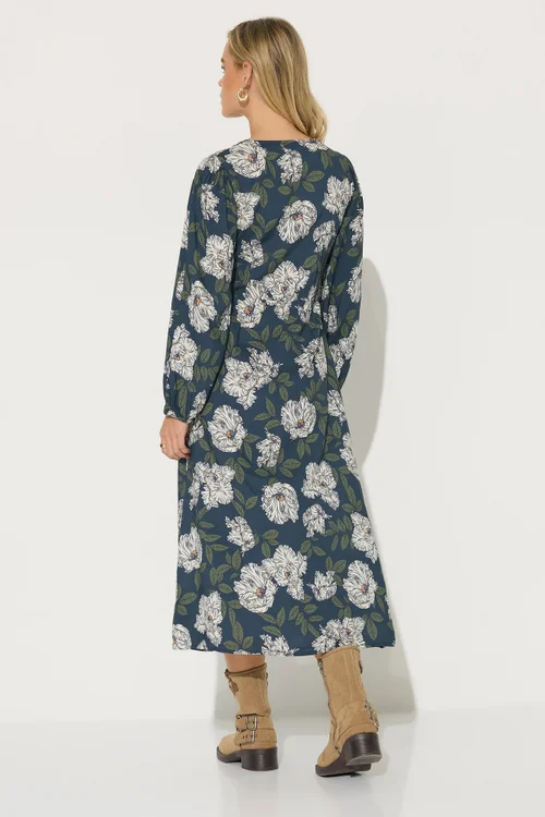 PixieGirl Petite Navy Blue Floral Midi Tea Dress - 6 Image 3