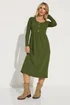 PixieGirl Petite Khaki Green Ribbed Button Midaxi Dress - 6 Image 2